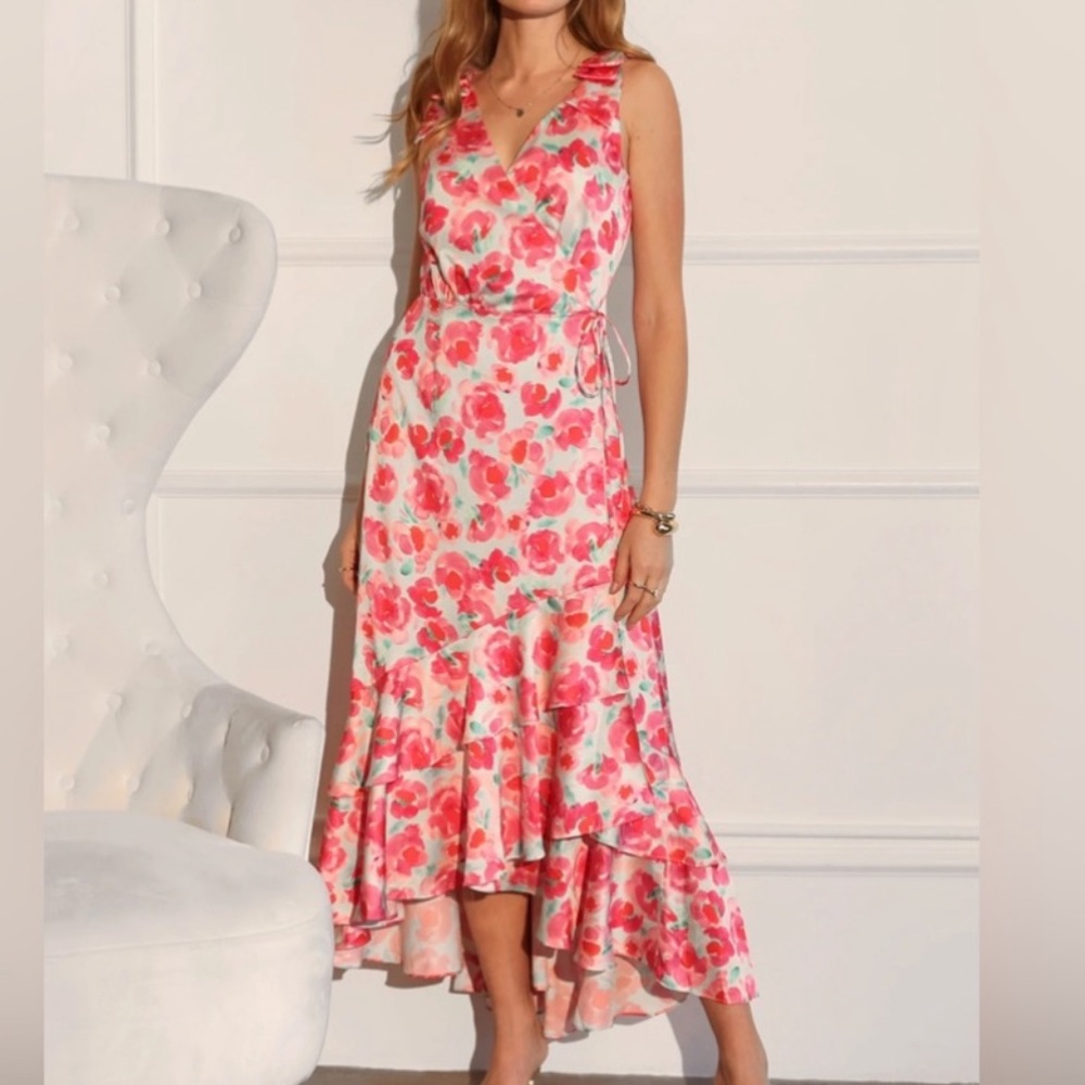 NWT ADELYN RAE willow floral wrap maxi dress size large